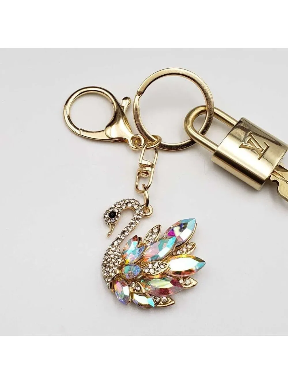 Authentic Louis Vuitton Padlock Gold 🔒 Key Set + Unbranded Swan Keychain Charm